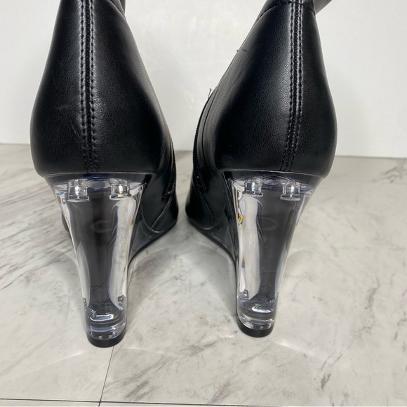 Open Edit Erika Black Faux Leather Pointy Toe Wedge Heel Bootie 7 1/2 M - Picture 4 of 16